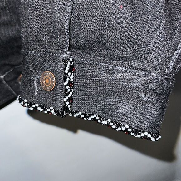 LEVI STRAUSS & CO Black Denim Jacket with Beaded Trim-XL - Picture 5 of 11